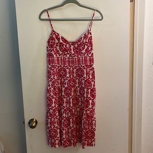 Sundress, adjustable spaghetti straps, side zipper, side pockets, empire waist